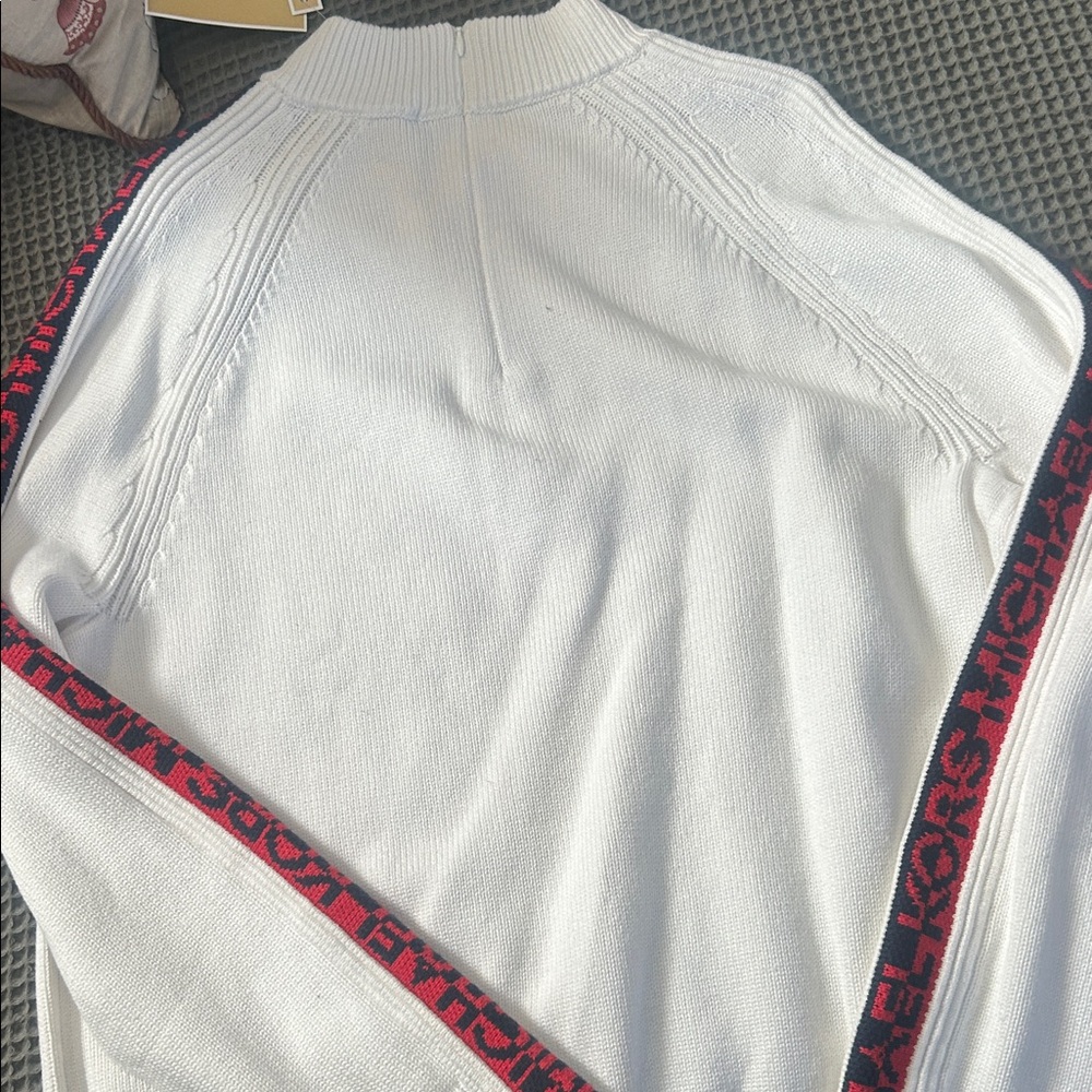 Michael Kors White Sweater with Black and Red Accents - Picture 4 of 4